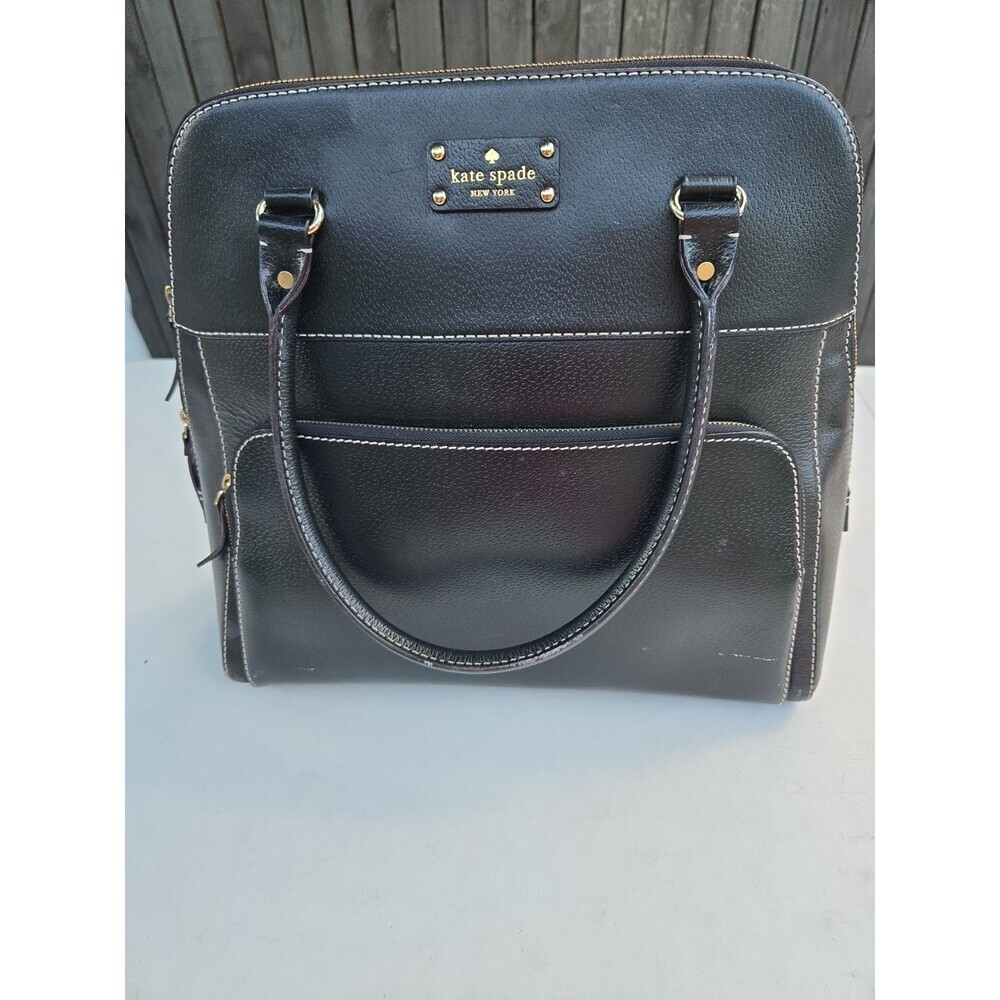 Kate Spade Black Leather Tote With Zip Front Pocket